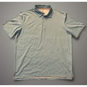 Scales Short Sleeve Golf Polo Shirt Geometric AOP Blue White Logo XL JBHS